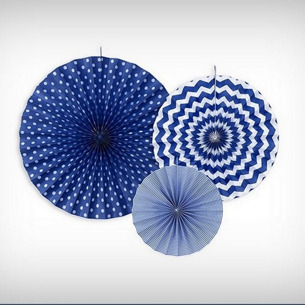 3 Deko-Rosetten BLAU/WEISS