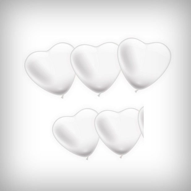 5 Herz-Ballons  WEISS 28 - 30 cm