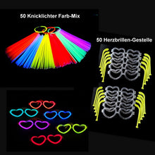 Laden Sie das Bild in den Galerie-Viewer, 50 Herzbrillen-Gestelle + 100 Knicklichter Mix
