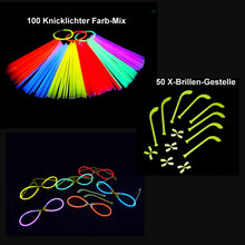 Laden Sie das Bild in den Galerie-Viewer, 50 X-Brillen-Gestelle + 100 Knicklichter Mix
