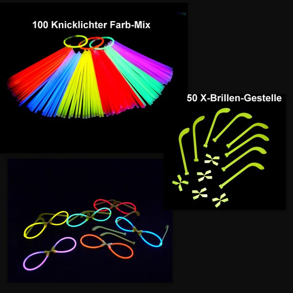50 X-Brillen-Gestelle + 100 Knicklichter Mix