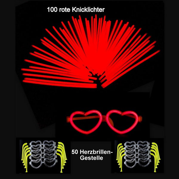 50 Herzbrillen-Gestelle + 100 Knicklichter in ROT