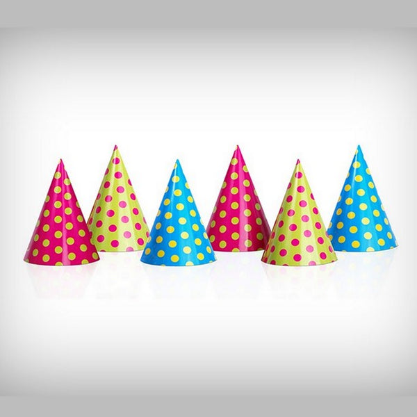 6 Party-Hütchen mit Punkten bunt