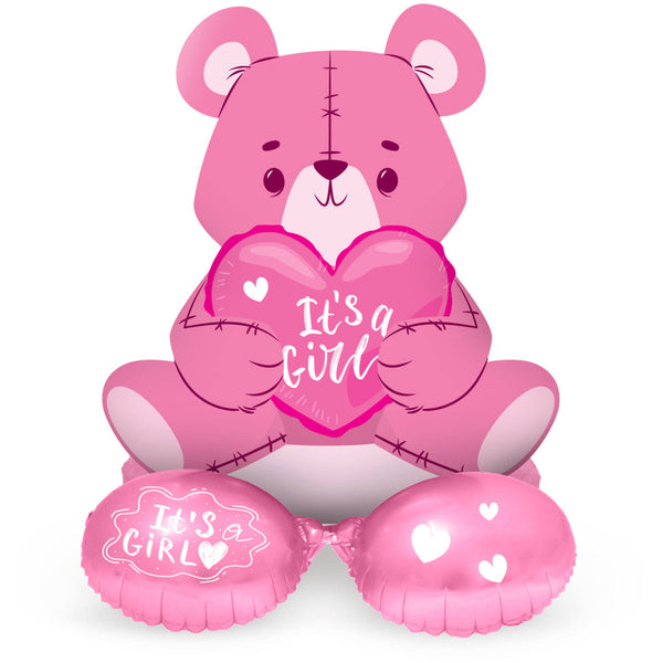 1 stehender Folienballon Bär 'It's a Girl' Rosa - 61 cm