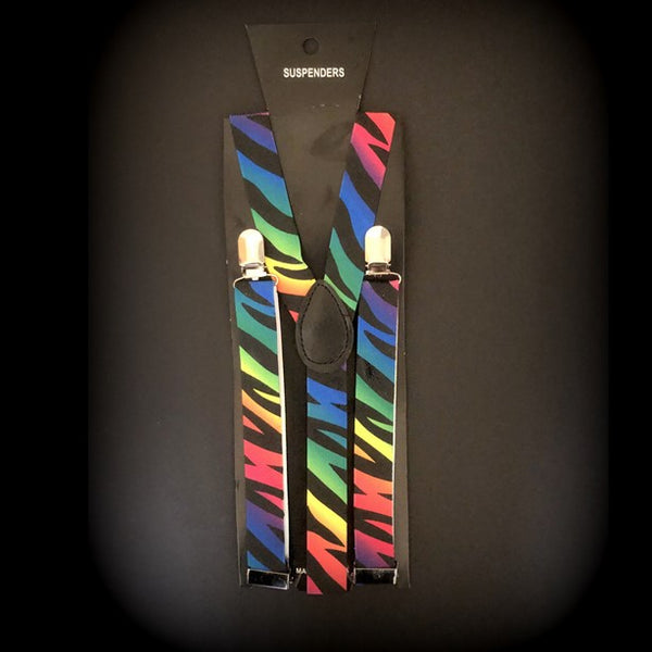 1 Paar Hosenträger schwarz mit neon-farben zebra-print