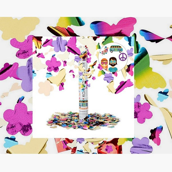 1 Konfetti-Shooter Metallic bunte Blumen + Schmetterlinge 40 cm