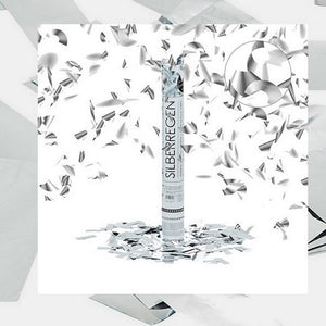 1 Konfetti-Shooter Metallic-Streifen SILBER 40 cm
