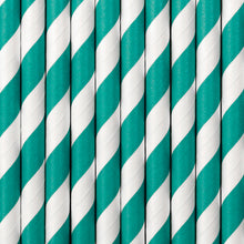 Laden Sie das Bild in den Galerie-Viewer, 10 Papier-Trinkhalme "Steifen TÜRKIS/WEISS"
