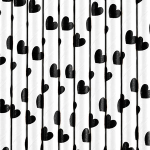 10 Papier-Trinkhalme "Herzen SCHWARZ"