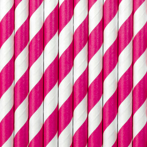10 Papier-Trinkhalme "Streifen PINK/WEISS"