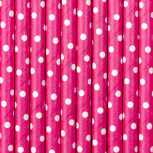 Laden Sie das Bild in den Galerie-Viewer, 10 Papier-Trinkhalme PINK mit weißen Punkten
