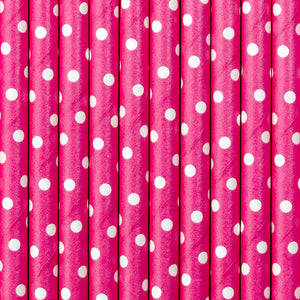 10 Papier-Trinkhalme PINK mit weißen Punkten