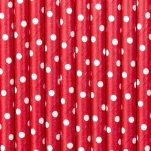 Laden Sie das Bild in den Galerie-Viewer, 10 Papier-Trinkhalme ROT mit weißen Punkten
