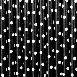 10 Papier-Trinkhalme SCHWARZ mit weißen Punkten