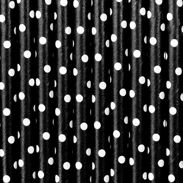 10 Papier-Trinkhalme SCHWARZ mit weißen Punkten