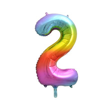 Laden Sie das Bild in den Galerie-Viewer, 1 Folienballon Zahl 0-9 REGENBOGENFARBEN 86 cm (Farbauswahl)
