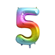 Laden Sie das Bild in den Galerie-Viewer, 1 Folienballon Zahl 0-9 REGENBOGENFARBEN 86 cm (Farbauswahl)
