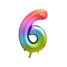Laden Sie das Bild in den Galerie-Viewer, 1 Folienballon Zahl 0-9 REGENBOGENFARBEN 86 cm (Farbauswahl)
