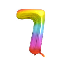 Laden Sie das Bild in den Galerie-Viewer, 1 Folienballon Zahl 0-9 REGENBOGENFARBEN 86 cm (Farbauswahl)
