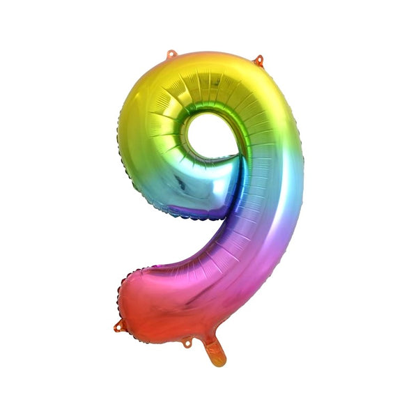 1 Folienballon Zahl 0-9 REGENBOGENFARBEN 86 cm (Farbauswahl)