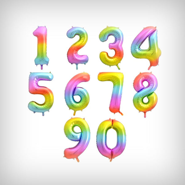 1 Folienballon Zahl 0-9 REGENBOGENFARBEN 86 cm (Farbauswahl)