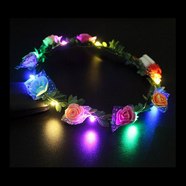 1 LED Haarkranz Rosen mit bunten Rosen