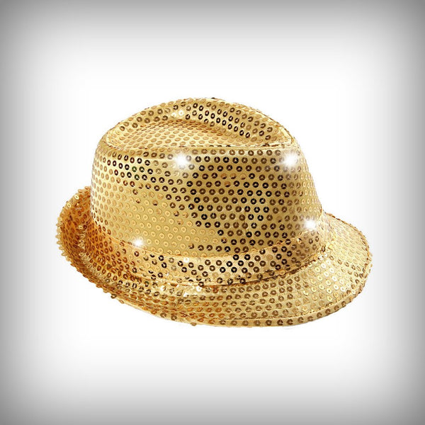 1 Paillettenhut GOLD mit LEDs
