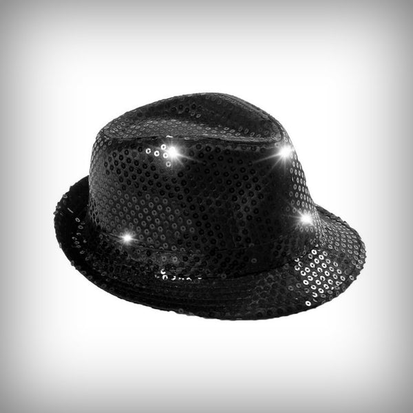 1 Paillettenhut SCHWARZ mit LEDs