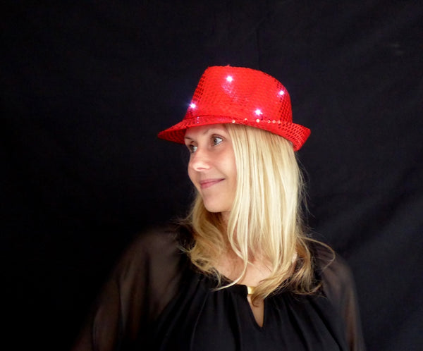 1 Paillettenhut ROT mit LEDs